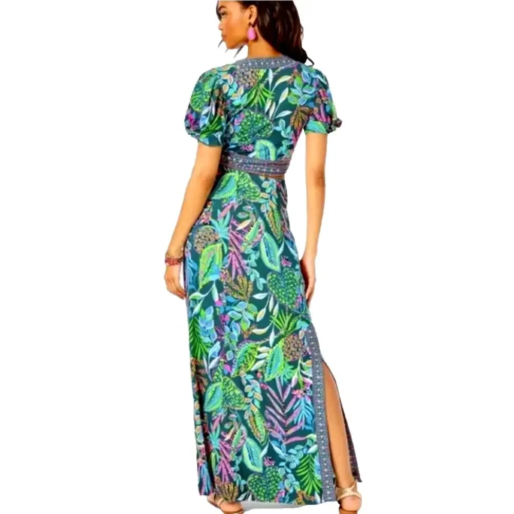 Lilly Pulitzer 2 Piece Tropical Wrap Crop Top Maxi Skirt Set XXS Floral Resort